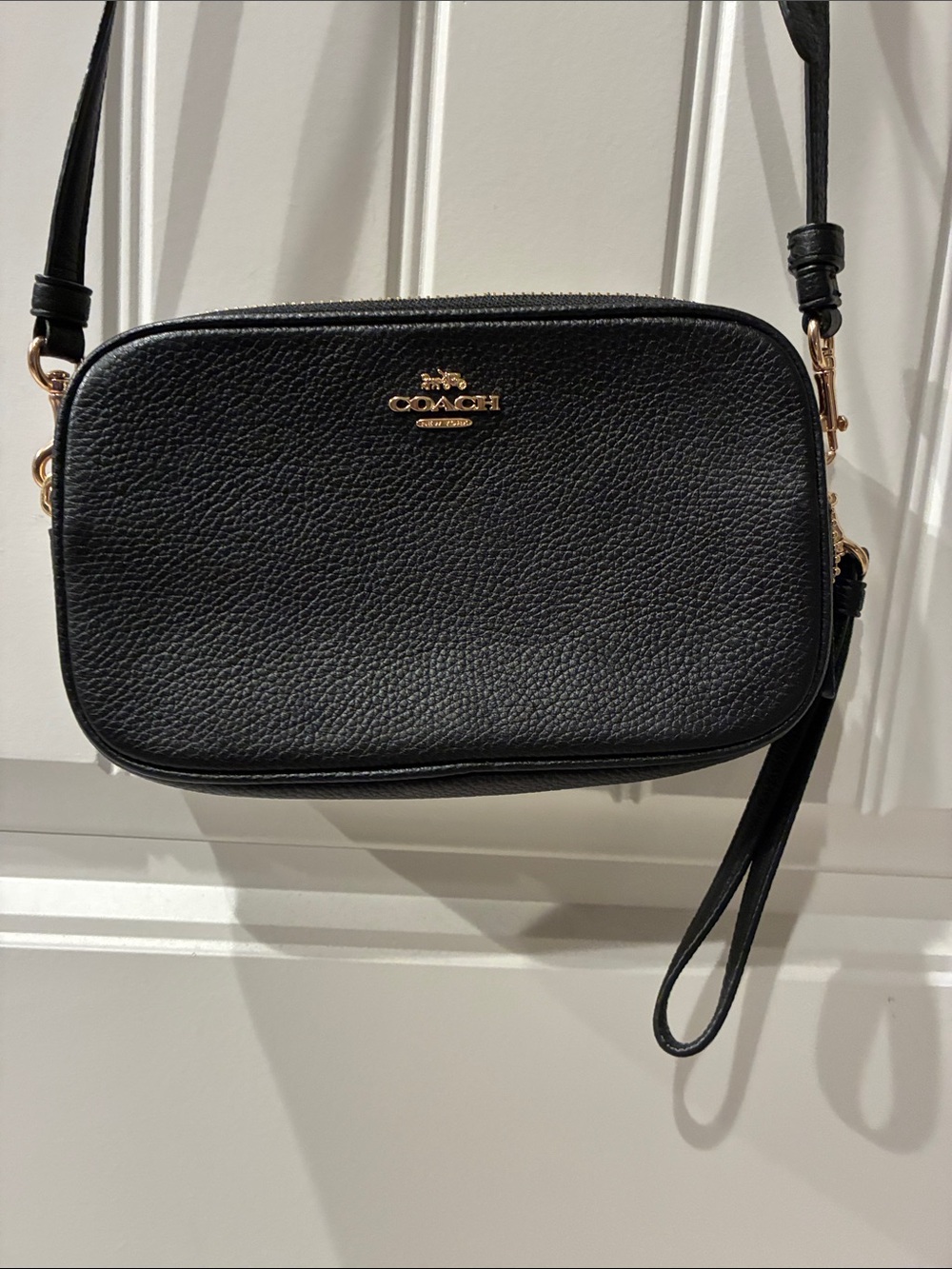 Coach Black Pebble Leather Crossbody with Gold Hardware